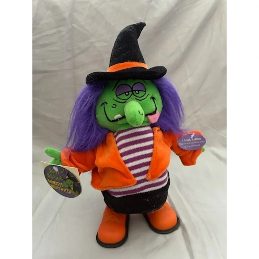 Vintage 1990s Happy Haunters Animated Wacky Witch Laughing Dancing Plush Toy
